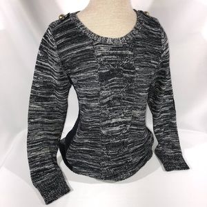 Evereve Black Marled Knit Shoulder Elbow Detail Sweater